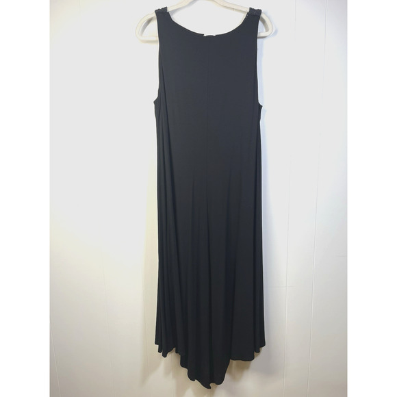 Chicos Asymmetric Hem Crochet Neckline Maxi Dress Black Stretch Size 3/US XL - Picture 2 of 10